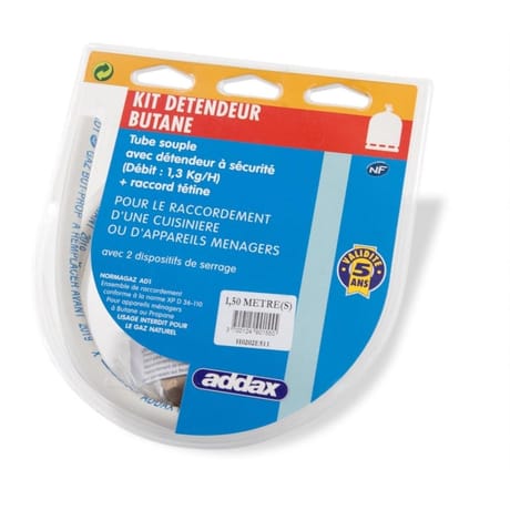 Addax kit tuyau butane propane 5 ans + collier 1.5m + détenteur + tétine
