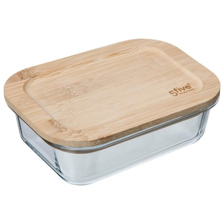 Boîte de conservation en verre forme rectangualaire 0.38 l avec couvercle bambou