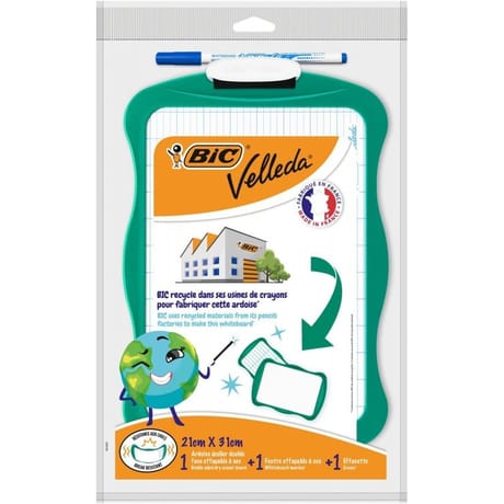 Surface effaçable à sec Velleda 21x31cm bord vert - plastique recyclable