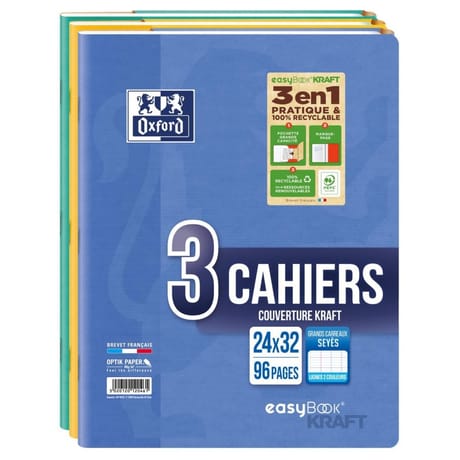 Oxford lot de 3 cahiers easybook kraft 24x32 90g seyes