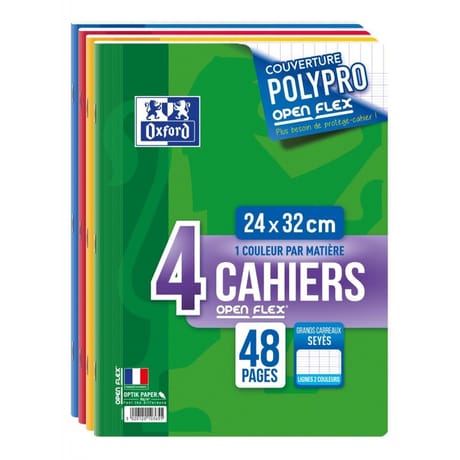Oxford lot de 4 cahiers openflex agrafes 24x32 48 pages 90g seyes