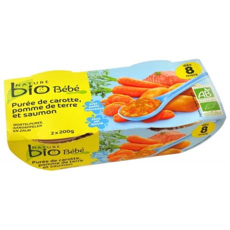 Nature bio bol bébé carotte pomme de terre saumon 8 mois 2x200g