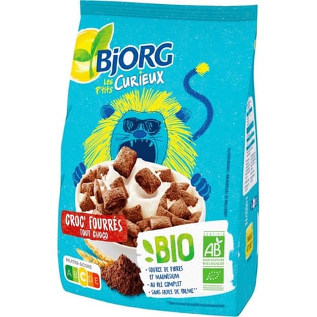 Bjorg les p'tits curieux céréales croc' fourrés cacao et noisettes bio 350g