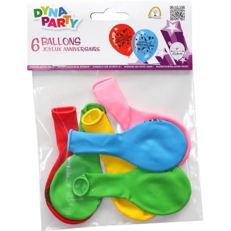 Ballons x6 imprimes joyeux anniversaire