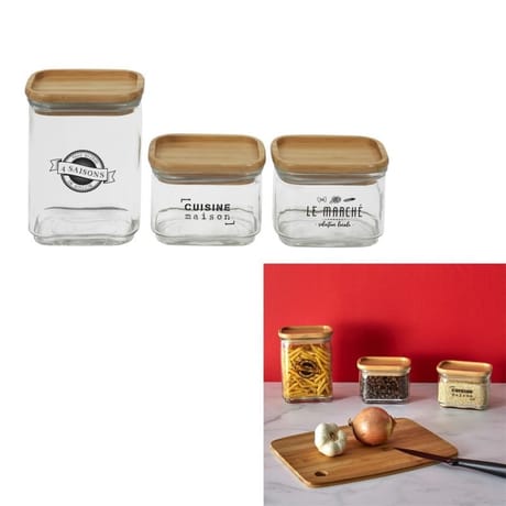 Lot de 3 bocaux en verre avec couvercle bambou