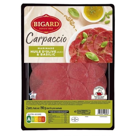 Carpaccio boeuf huile olive basilic 190g