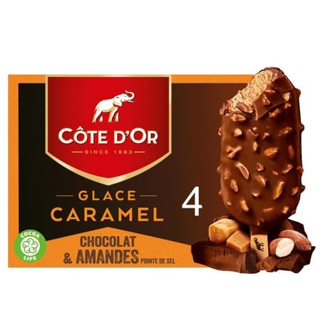 Cote d'or 4 bâtonnets caramel & amandes pointe de sel 260g