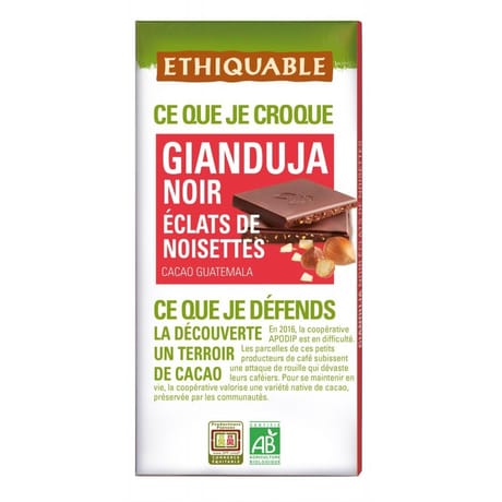 Ethiquable chocolat noir gianduja éclats de noisette bio 100g