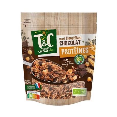 Terres et céréales muesli croustillant chocolat protéines bio 500g