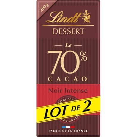 Lindt dessert noir 70% intense lot 2x200g-400g