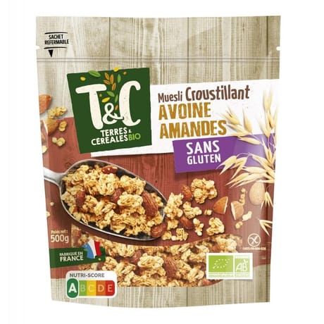 Terres et céréales muesli croustillant avoine sans gluten bio 500g