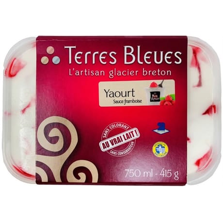 Terres Bleues Crème glacée yaourt sauce framboise 750ml - 415g