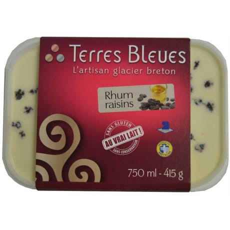 Terres Bleues Crème glacée rhum raisins 750ml - 415g