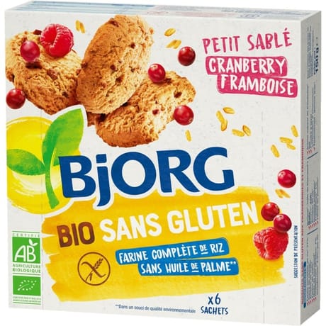 Bjorg petits sablés framboise cranberry sans gluten bio 150g