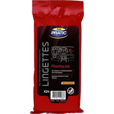 Auto pratic 24 lingettes nettoyantes plastique