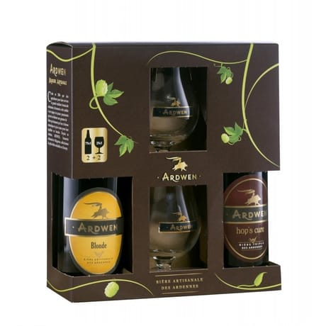 Ardwen coffret bière 2 bouteilles 75cl blonde 5.6% Vol. Et hop's cure 8% Vol. + 2 verres