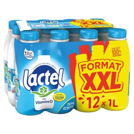 Lactel lait demi écrémé uht bouteille 12x1l petit déj