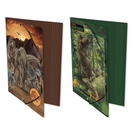 Jurassic world chemise a elastiques 3 rabats 240x320 carte pelliculee 5/10eme 2 visuels assortis