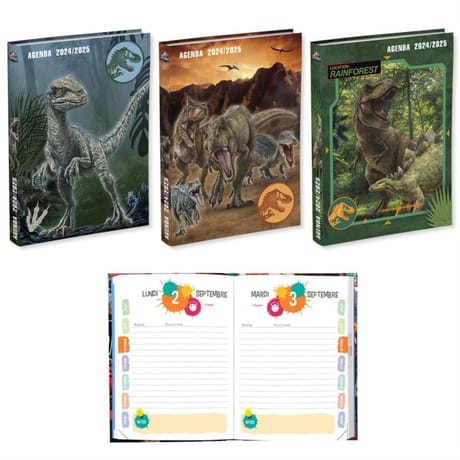 Agenda scolaire 120x170 1j/p 320 pages couverture rembourée souple jurassic world