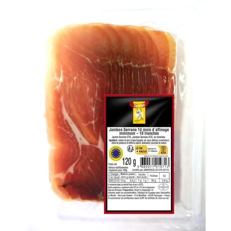 Jambon serrano 10 tranches 120g hors froid