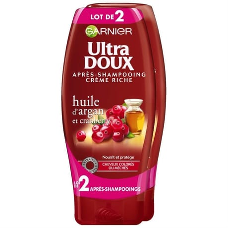 Ultra doux après shampoing argan cramberry 200ml lot de deux
