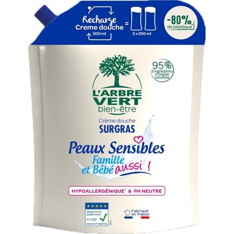 L'arbre Vert Bien Etre recharge crème douche peaux sensibles 500ml