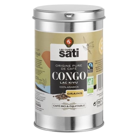 Café sati café grains bio max havelarr congo boîte métal 225g