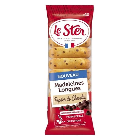 Le ster madeleines longues pépites de chocolat x20 250g