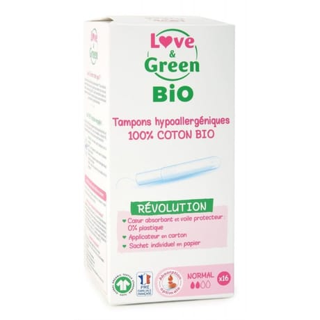 Love & green bio tampons hypoallerg. Avec applicateur normal x16