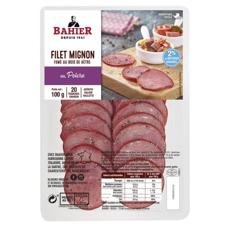 Bahier filet mignon fumé tranché au poivre 100g