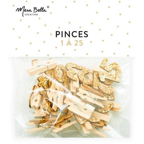 24 pinces pour calendrier de l'avent or paillete