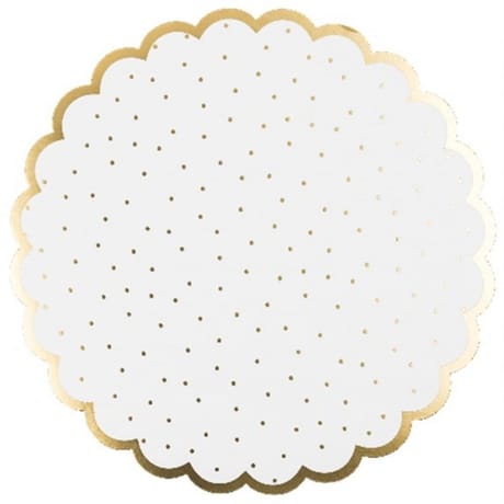 4 sous assiettes en carton 34cm festonnees pois et lisere or
