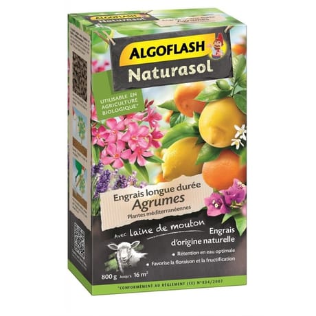 Algoflash naturasol engrais agrumes et plantes méditerranéennes longue durée 800 g