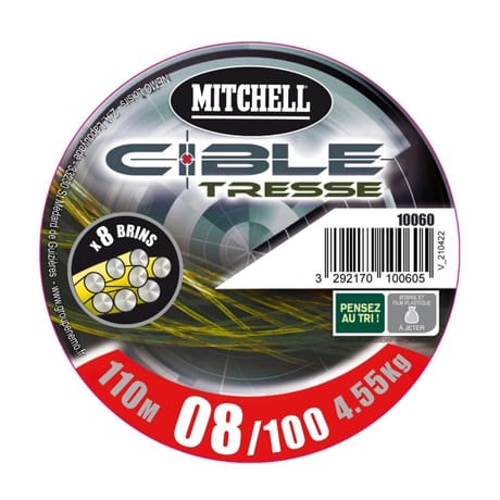 Tresse jaune fluo 8 brins 110m 08/100 mitchell