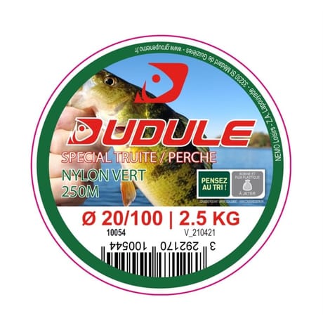 Nylon vert truite/perche 250m 20/100 dudule