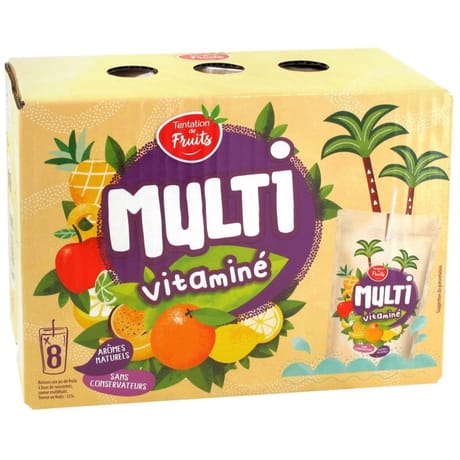 Boisson multivitaminé poche 8x20cl - paille papier