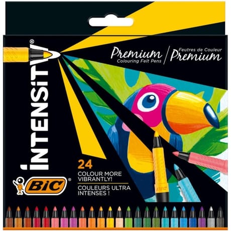 BIC Intensity Feutre de Coloriage Pointe Incurvée Fine et Corps Noir Mat - Couleurs assorties X24