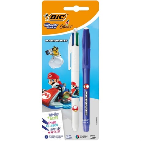 BIC 4 Couleurs Mario Kart + BIC Gel-ocity Illusion bleu Mario Kart- Blister de 2