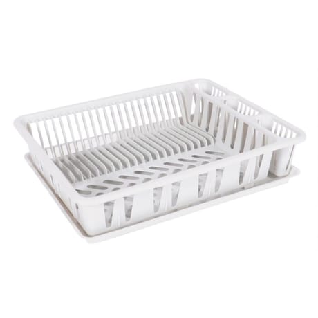 Egouttoir a vaisselle 21 assiettes avec plateau blanc ceruse