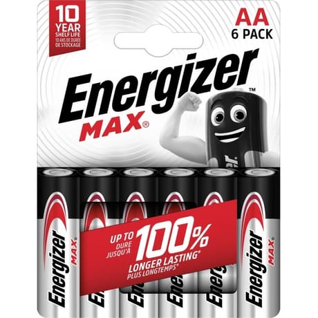 Energizer 6 piles max aa/lr06 durent jusqu'a 100% plus longtemps