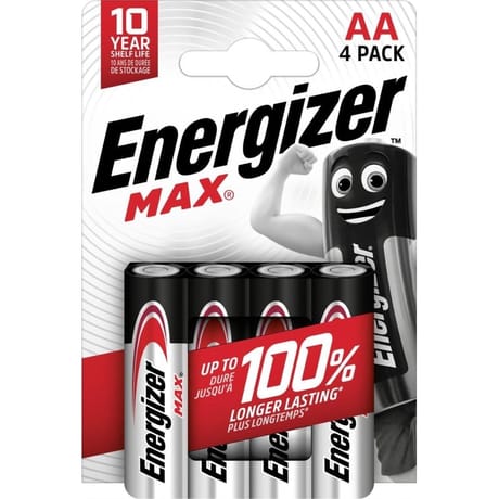Enertgizer 4 piles alcalines Max  AA/LR6 durent jusqu'à 100% plus longtemps 96g