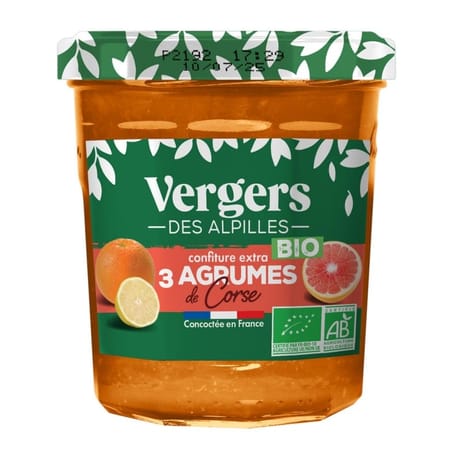 Vergers des Alpilles bio confiture 3 agrumes de Corse 350g