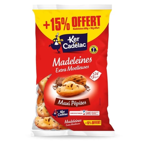 Ker cadelac madeleines extra moelleuses maxi pépites 600g + 15 % offerts