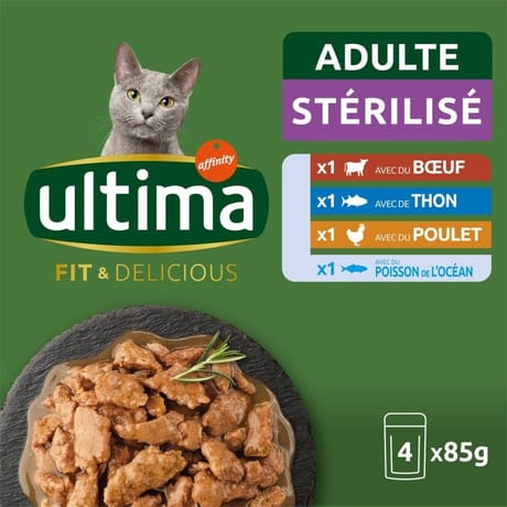 Ultima sachet repas chat sterilise poulet boeuf thon et poisson 4x85g