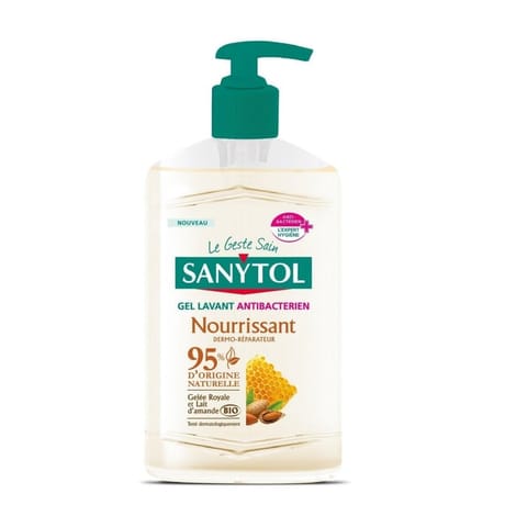 Sanytol gel lavant antibactérien nourrissant gelée royale et lait amande bio 250ml