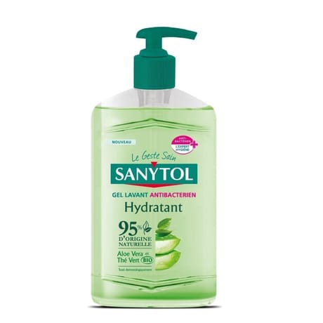 Sanytol gel lavant antibactérien hydratant aloe vera et the vert bio 250ml