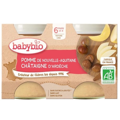 Babybio compote pomme chataigne sans gluten 6 mois 2x 130g