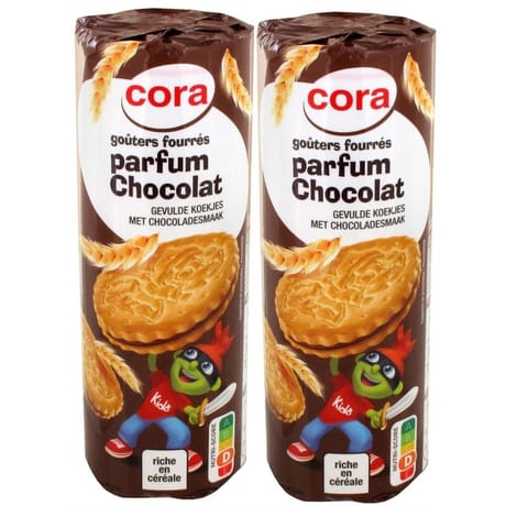 Cora goûters fourrés ronds chocolat 2x300g