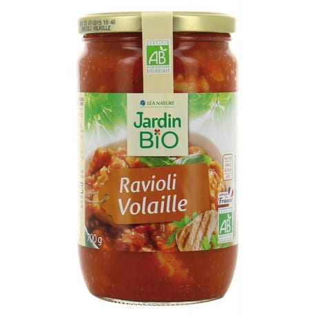 Jardin bio raviolia a la volaille bio bocal verre 700g