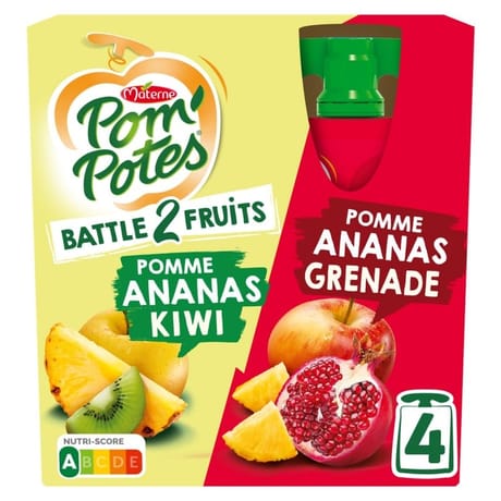 Pom'Potes compotes gourdes battle 2 fruits pomme ananas kiwi 4x90g